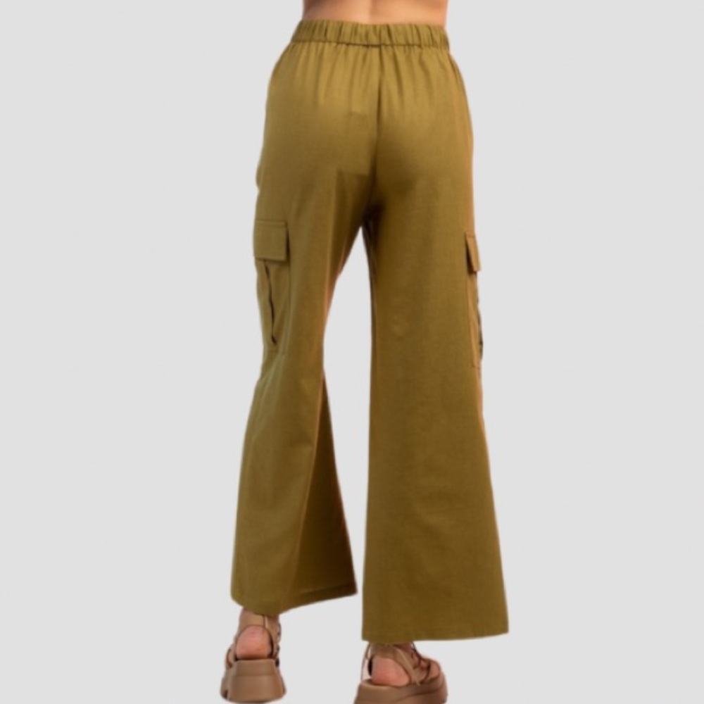 High Waisted Woven Draw String Wide Leg Cargo Pants - Picture 4 of 6